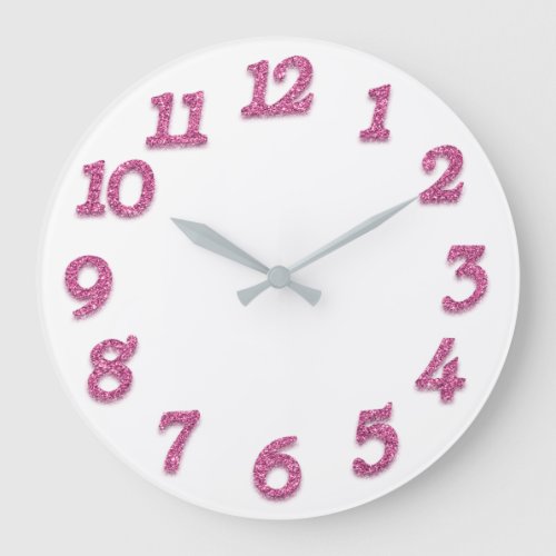 Minimal Arabic Numbers White Raspberry Pink Large Clock