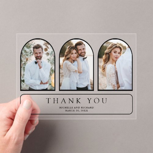 Minimal Arch 3 Photo Wedding Thank You Acrylic Invitations