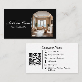 Minimal Arch Aesthetic Clinic QR Code Black White Business Card