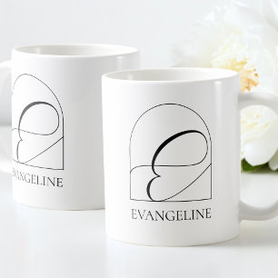 Minimal Arch Black Script Initial E Name Monogram Coffee Mug
