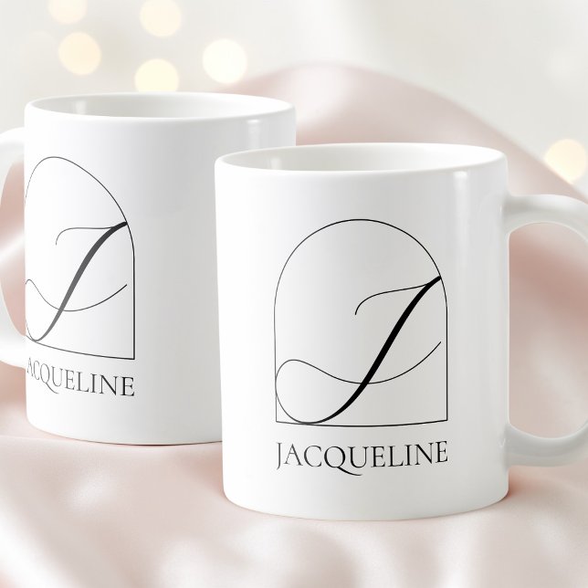Minimal Arch Black Script Initial J Name Monogram Coffee Mug (Minimal Arch Black Script Initial J Name Monogram Coffee Mug)