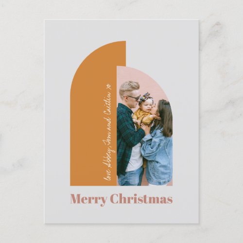 Minimal Arch Blush Dusty Pink Gray Merry Photo Holiday Postcard