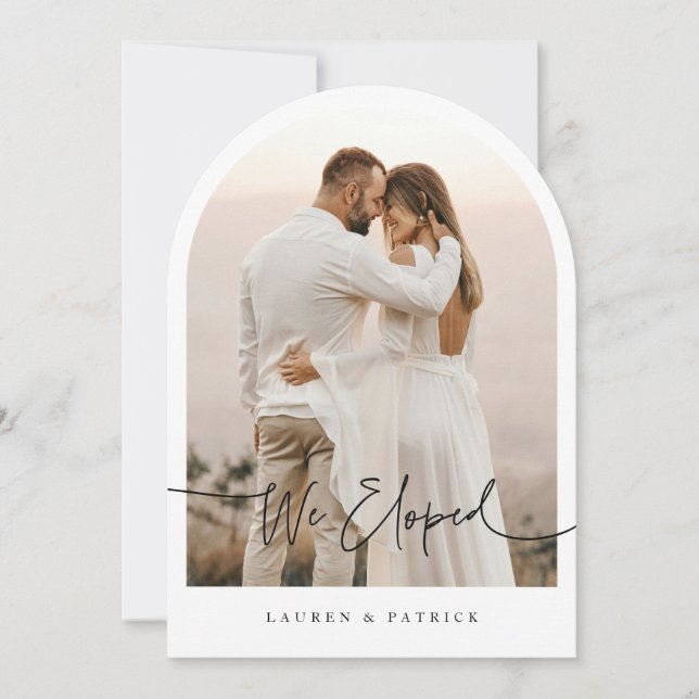 Minimal Arch Elopement Wedding Announcement Card  (Front)