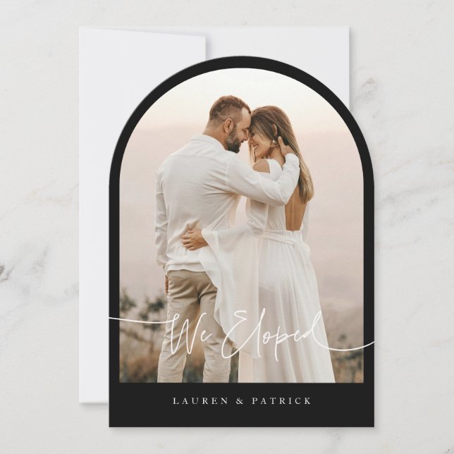 Minimal Arch Elopement Wedding Announcement Card  (Front)