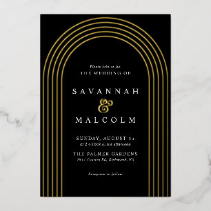 Minimal Arch Gold and Black Simple Luxe Wedding Foil Invitation