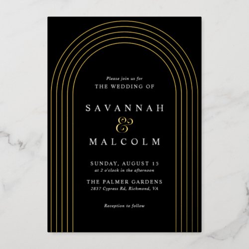 Minimal Arch  Gold and Black Simple Luxe Wedding Foil Invitation