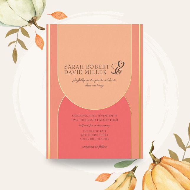 Minimal Arch Peach Fuzz Bold Wedding  Foil Invitation (Creator Uploaded)