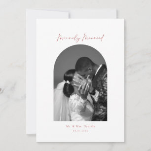 Minimal Arch Photo Red Merrily Married Holiday Card