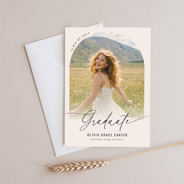 Minimal Arch Photos Graduation Announcement Postcard (Creator Uploaded)