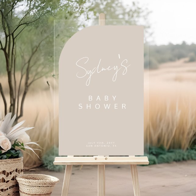 Minimal Arch Shape Brush Script Baby Shower Acrylic Sign (Minimal Arch Shape Brush Script Baby Shower Acrylic Sign)