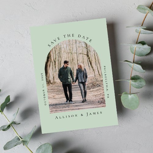 Minimal Arched Photo Sage Green Save The Date