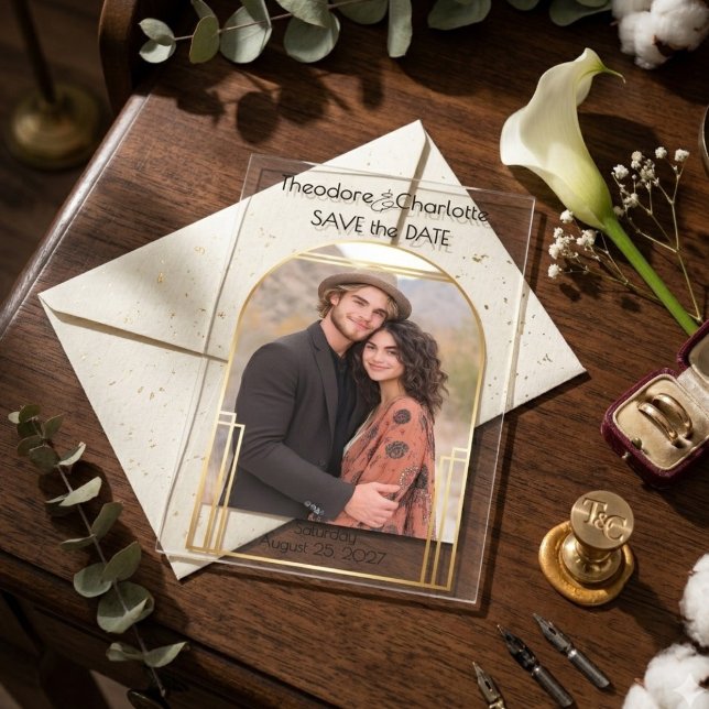 Minimal Art Deco Arch Photo Wedding Save the Date (Creator Uploaded)