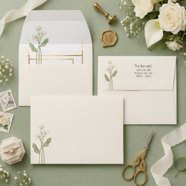 Minimal Art Nouveau Gold Arch Calla Lily Wedding Envelope (Creator Uploaded)
