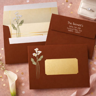 Minimal Art Nouveau Gold Arch Calla Lily Wedding Envelope