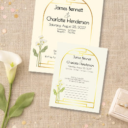 Minimal Art Nouveau Gold Arch Calla Lily Wedding RSVP Card