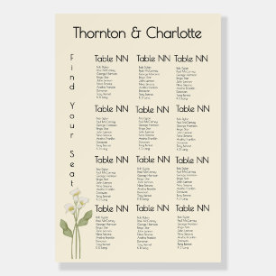 Minimal Art Nouveau Lily Cream Wedding Seat Chart Foam Board