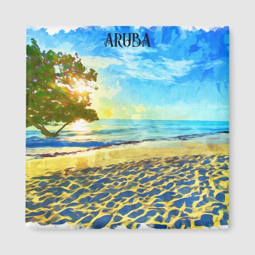 Minimal Aruba Caribbean Island Beach Scenery Magnet