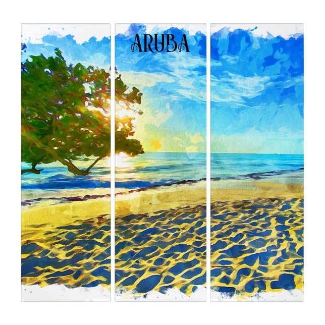 Minimal Aruba Caribbean Island Beach Scenery Triptych (Front)