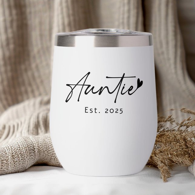 Minimal auntie Est year handwritten script heart Thermal Wine Tumbler (Minimal auntie Est year handwritten script heart Thermal Wine Tumbler)