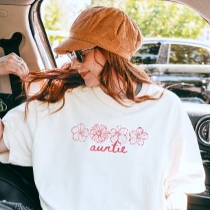 Minimal "Auntie" Modern Pink Floral Script Summer T-Shirt