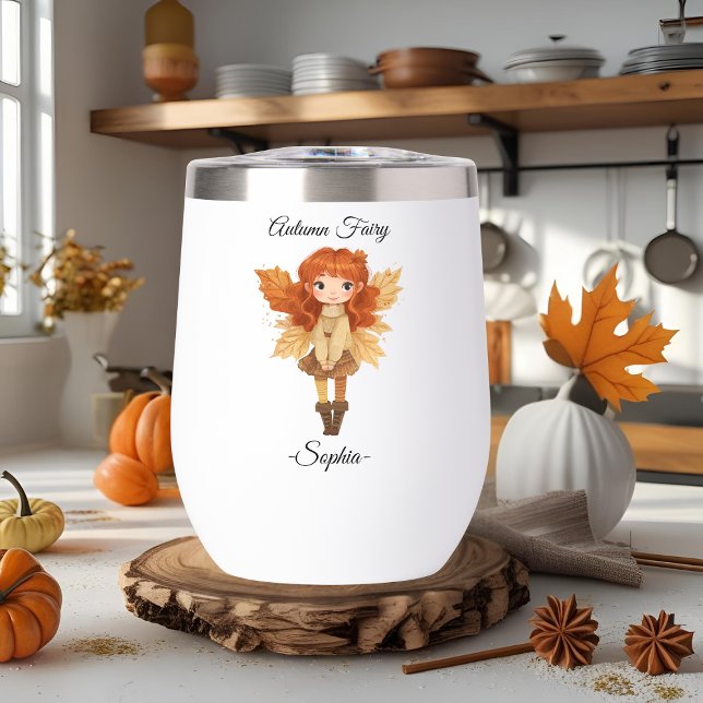 Minimal Autumn Fairy – Personalized Thanksgiving  Thermal Wine Tumbler (Creator Uploaded)