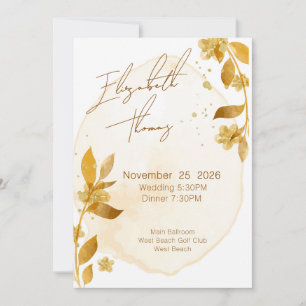 Minimal Autumn Golden Botanical Script Wedding Invitation