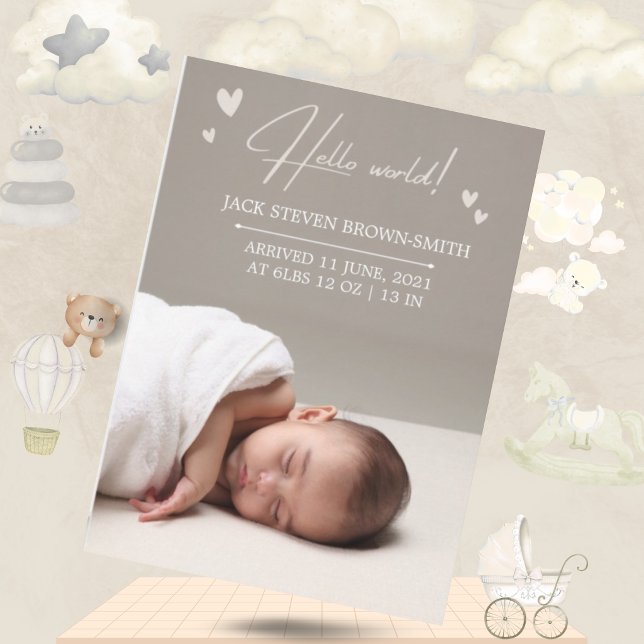 Minimal Baby Announcement Card | Hello World (Creator Uploaded)