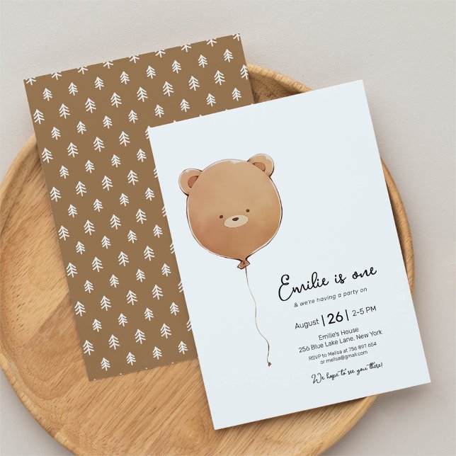 Minimal Baby Bear Balloon Birthday Invitation (Creator Uploaded)