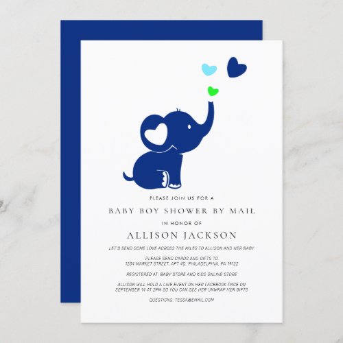Minimal Baby Boy Shower by Mail Blue Elephant Invitation