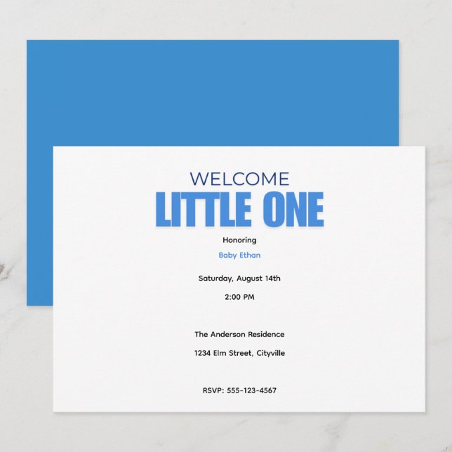 Minimal Baby Boy Shower Invitation (Front/Back)
