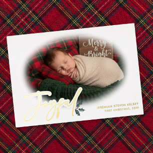 Minimal Baby First Christmas Joyful Foil Holiday Card
