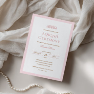 Minimal Baby Girl Blush Pink Frame Aqiqah Ceremony Invitation