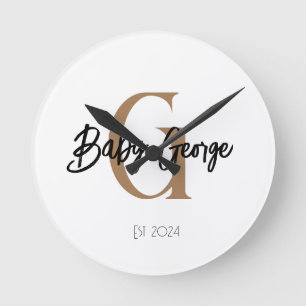 Minimal Baby Monogram Clock Custom Name and dob