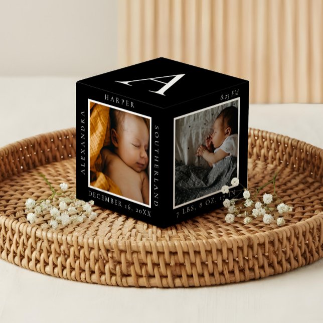 Minimal Baby Name & Birth Stats Photo Keepsake Cube (Minimal Baby Name & Birth Stats Photo Keepsake Black Cube)