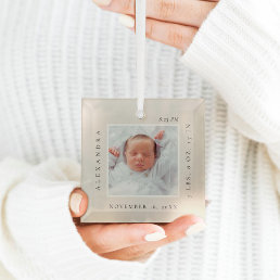 Minimal Baby Name &amp; Birth Stats Photo Keepsake  Glass Ornament