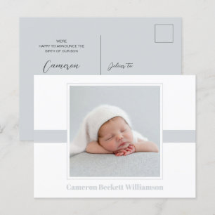 Minimal Baby Photo Birth Announcement Postcard