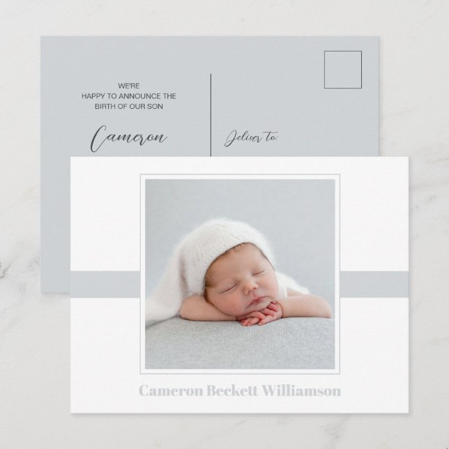 Minimal Baby Photo Birth Announcement Postcard (Front/Back)