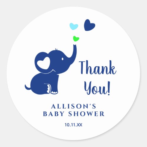 Minimal Baby Shower Blue Elephant Thank You Classic Round Sticker