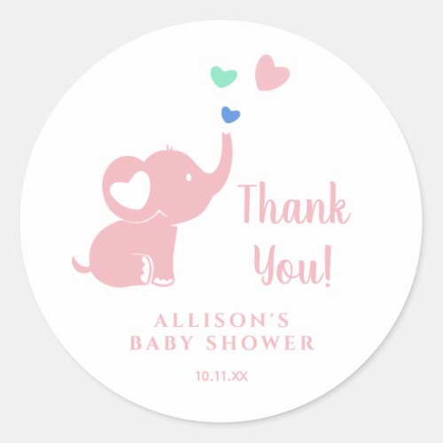 Minimal Baby Shower Girl Pink Elephant Thank You Classic Round Sticker