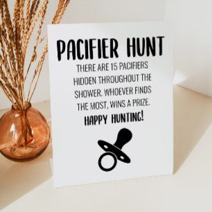 Minimal Baby Shower Pacifier Hunt Game Pedestal Sign