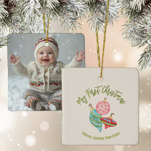 Minimal Baby's First Christmas Gender Neutral Ceramic Ornament