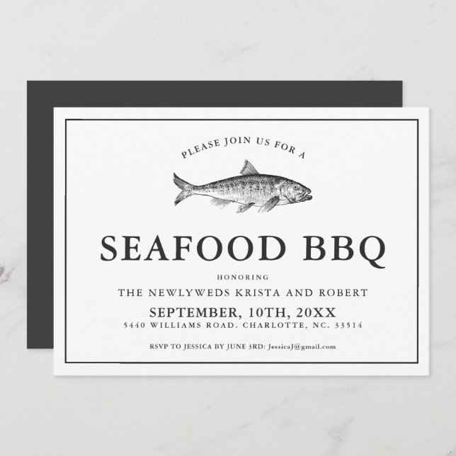 Minimal Backyard Seafood Barbecue Invitation (Front/Back)