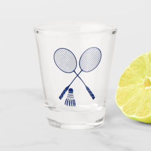 Minimal Badminton Rackets Shuttlecock Birdie Blue Shot Glass