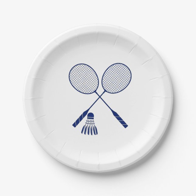 Minimal Badminton Rackets Shuttlecock Birdie  Paper Plates (Front)