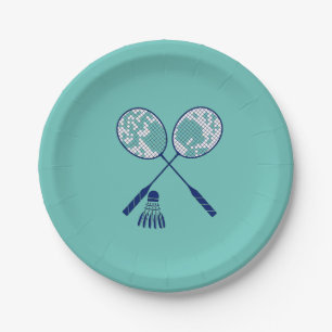 Minimal Badminton Rackets Shuttlecock Birdie Teal Paper Plates
