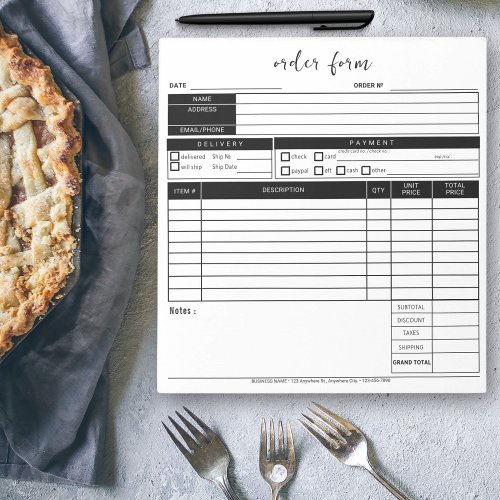 Minimal Bakery Business Black White Order Form  Notepad