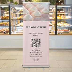 Minimal Bakery Custom Photo QR Social Media Pink Retractable Banner