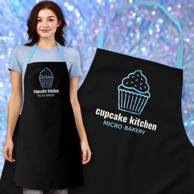 minimal bakery name holo iridescent cupcake apron (Creator Uploaded)