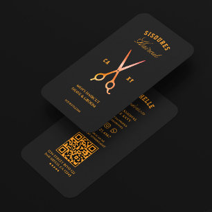 Minimal Barber Black Orange Scissors Barbershop Business Card