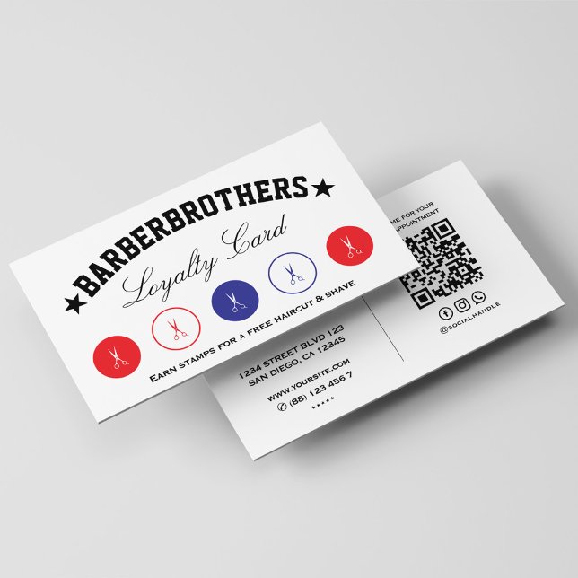 Minimal Barber Red White Blue Loyalty Scissors  Business Card (Creator Uploaded)